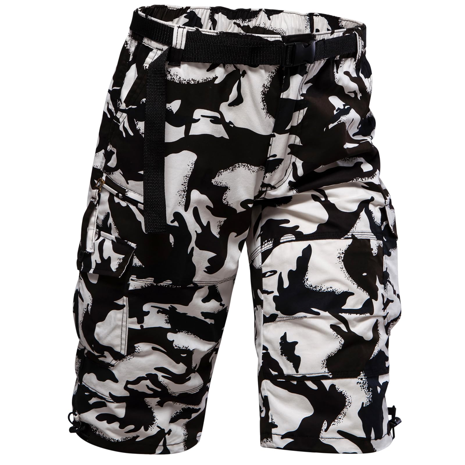 Mylldey Men's Cargo Shorts 3/4 Relaxed Fit Mens Running Shorts 7 Pockets Elastic Waist Cotton Hiking Shorts